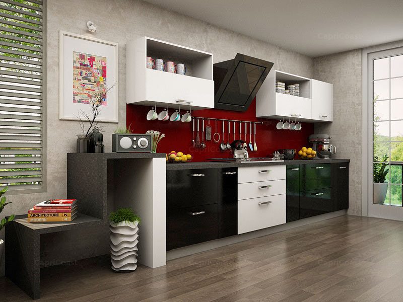 Sleek Lando Modular Kitchen in Frosty White with Black Accents | HomeLane