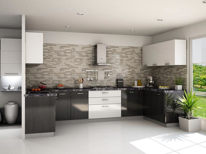 Elegant U Shape Modular Kitchen Design in Black & White Look | HomeLane
