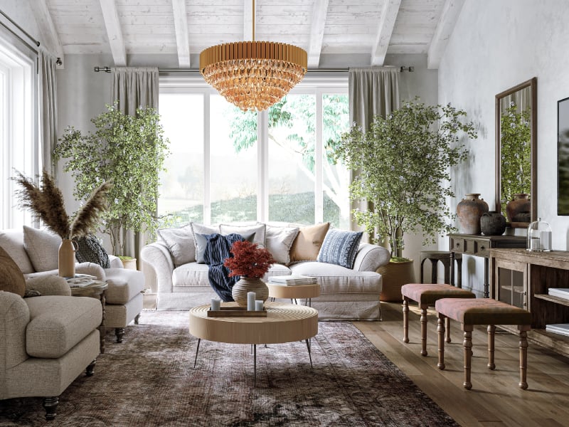 Modern Oasis Living Room Design | HomeLane