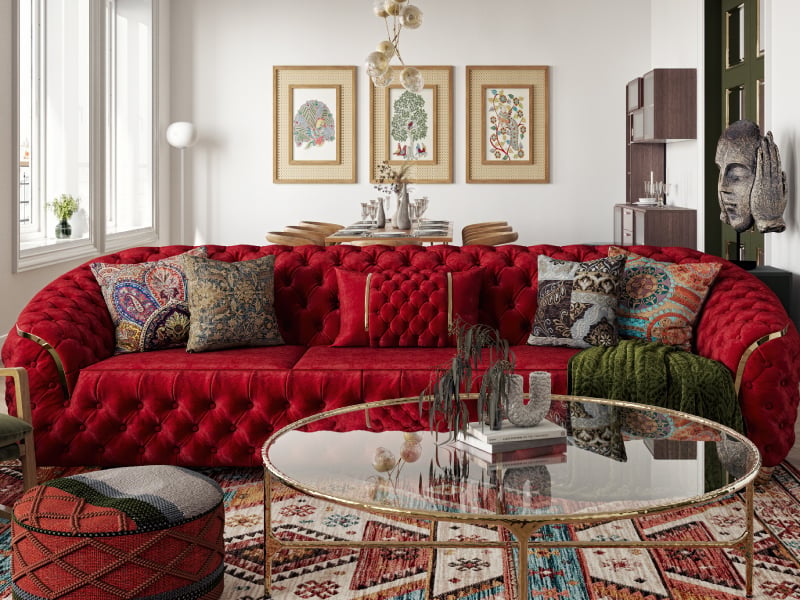 Artsy Opulence Living Room Design | HomeLane