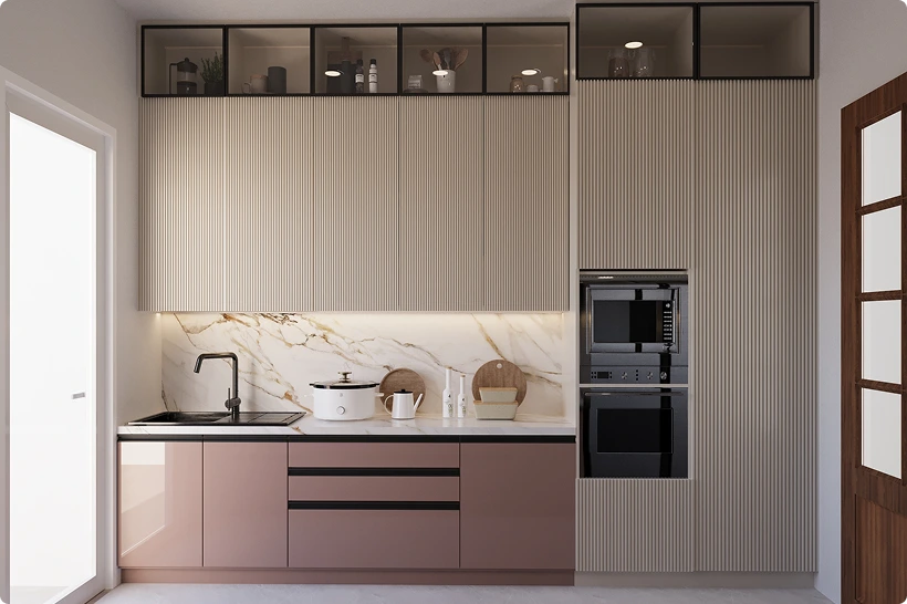 Modular kitchen design with marble countertop