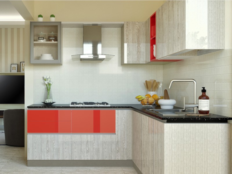 Spanish Carnival L Shaped Modular Kitchen Designs India